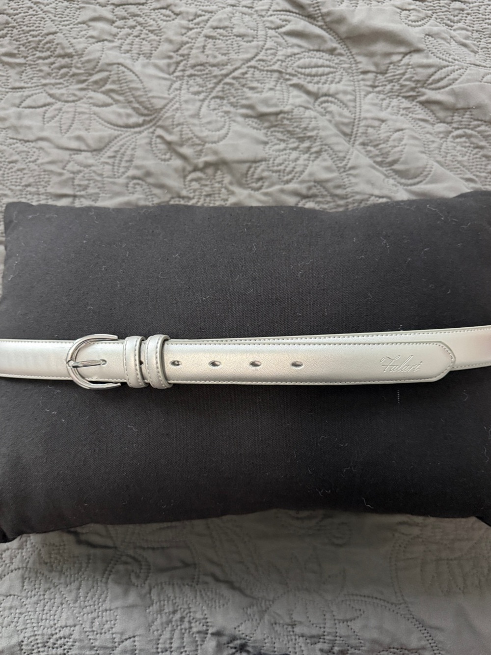 Falari Silver Genuine Leather Belt with Silver Buckle